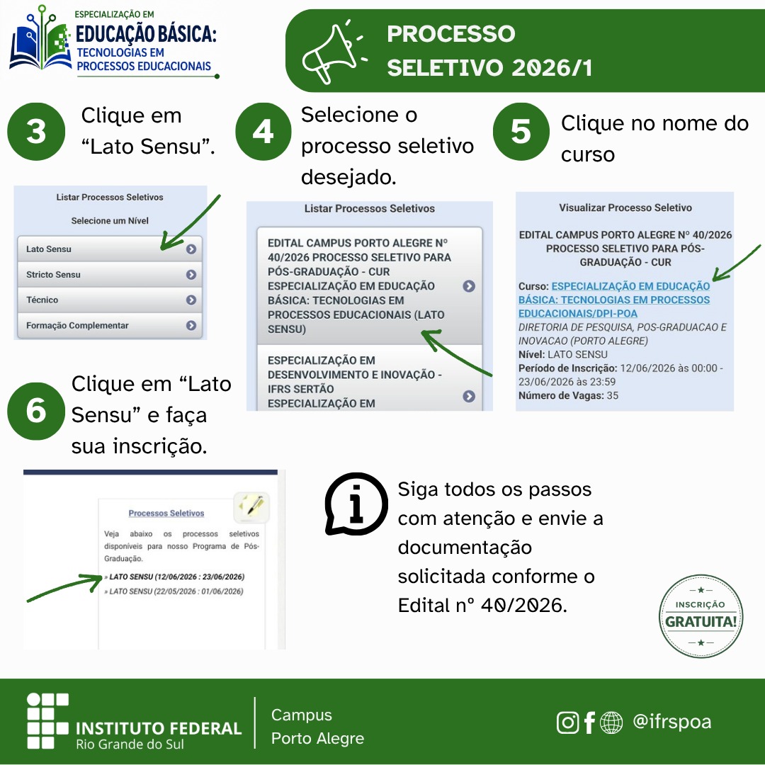 Passos 3 ao 6 Celular - Escolha do Curso e Link de Inscrição